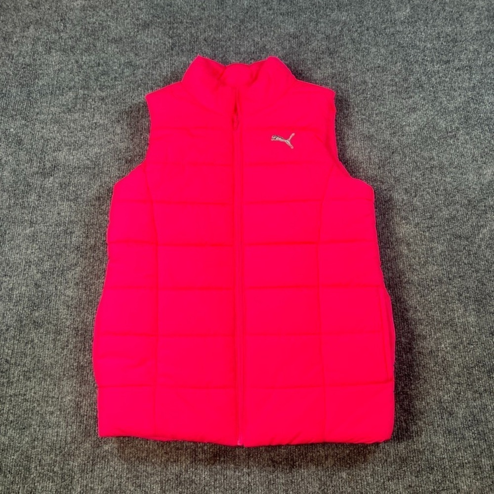 Puma Girls Puffer Vest Size M 10/12 Pink Y2K Athleisure Zip Quilted